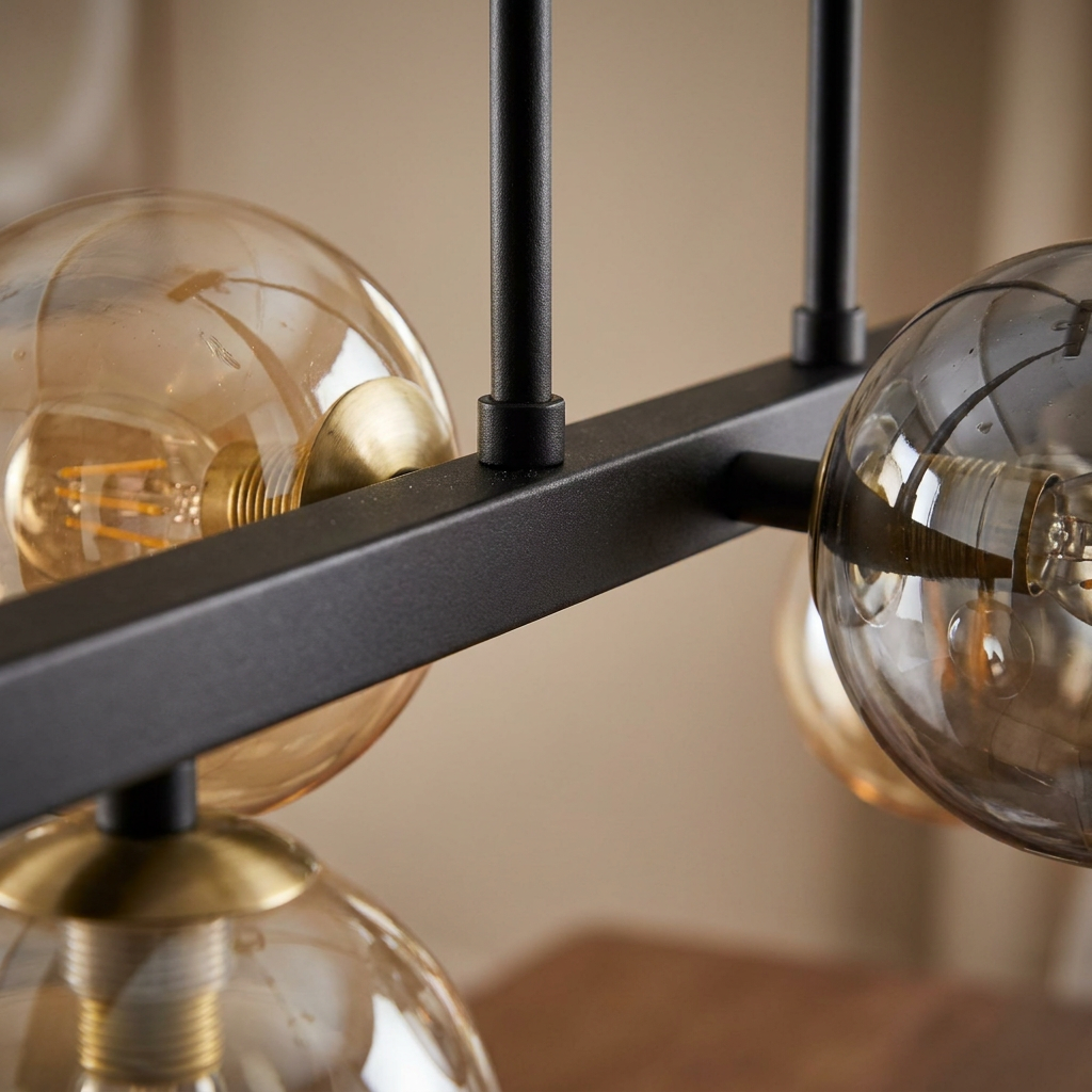 Suspension 4 Lampes Acier Verre Noir · photo 11