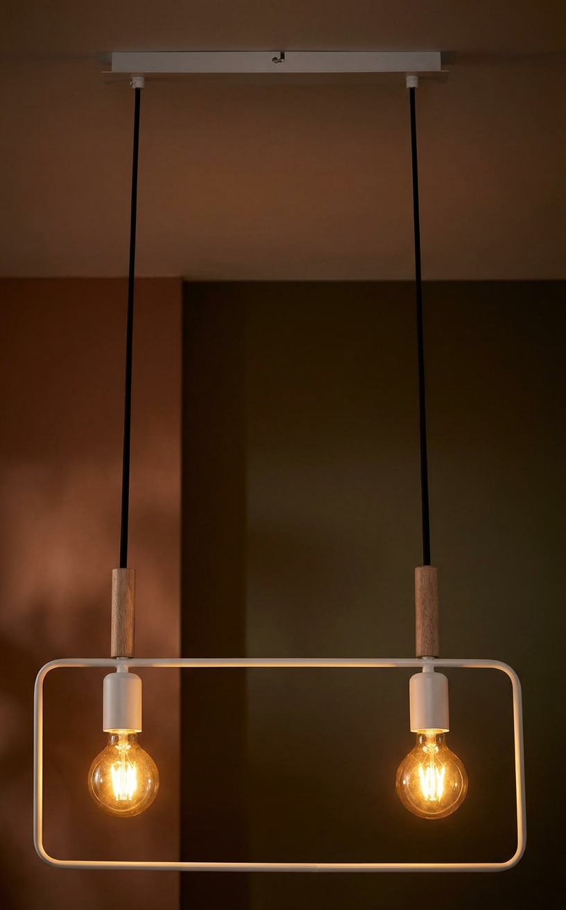 Suspension 2 Lampes Métal Bois Blanc · Frame · photo 11