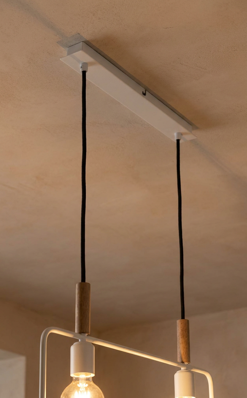 Suspension 2 Lampes Métal Bois Blanc · Frame · photo 13