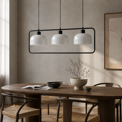 Suspension Barre 3 Lampes en Métal Noir & Blanc - Kubo
