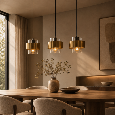 Suspension Barre 3 Lampes en Verre & Laiton - Halo