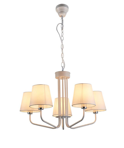 Suspension 5 Lampes Métal Tissu Blanc