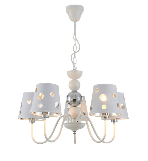 Suspension 5 Lampes Métal Tissu Blanc