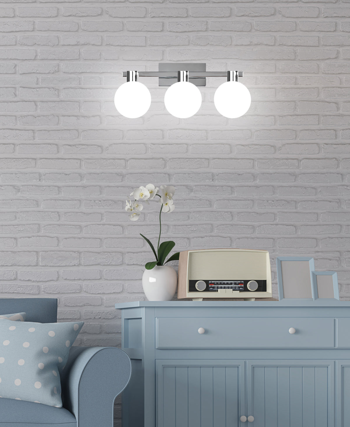 Applique murale 3 Lampes Acier Verre Chromé Blanc · Maldus · photo 3