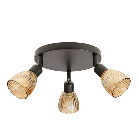 Plafonnier 3 Lampes Acier Verre Noir