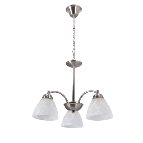 Suspension 3 Lampes Métal Verre Nickel Mat