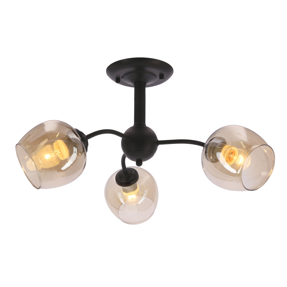 Plafonnier 3 Lampes Acier Verre Marron