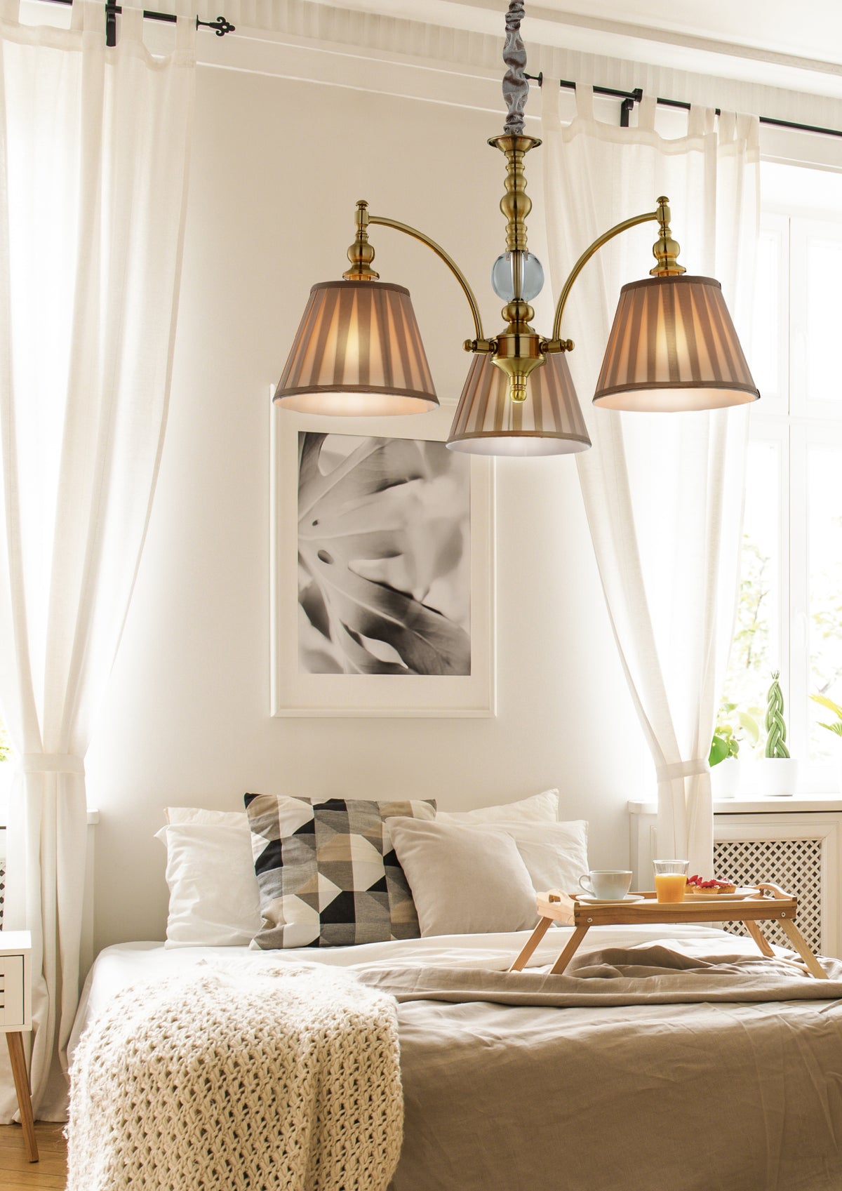 Suspension 3 Lampes Acier Tissu Antique Laiton · Austin · photo 2