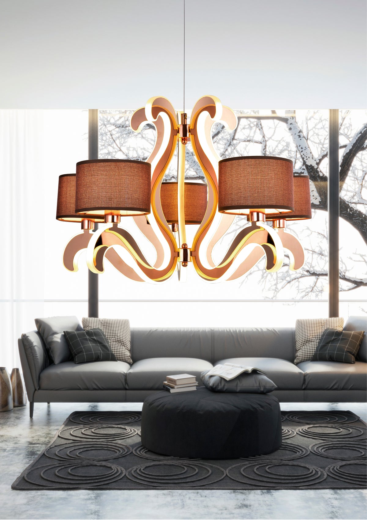 Suspension 10 Lampes LED Acier Tissu Cuivré · Ambrosia · photo 3