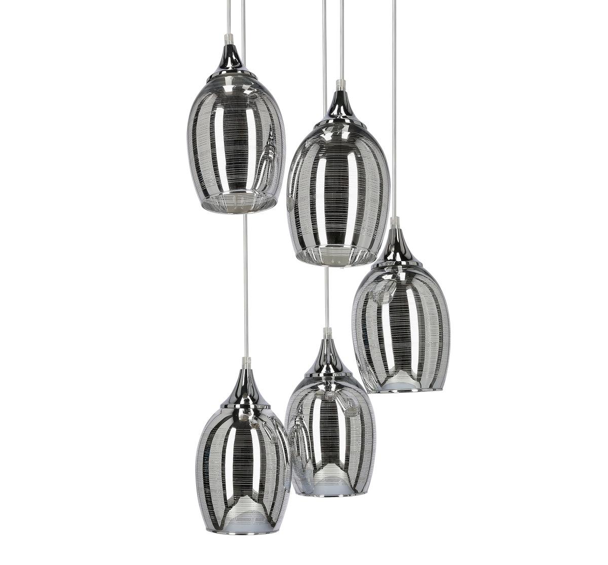 Suspension 5 Lampes Métal Verre Chromé · Marina · photo 4