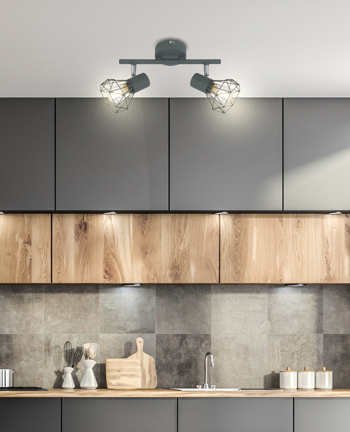 Plafonnier 2 Lampes Acier Mat Gris · Verve · photo 2