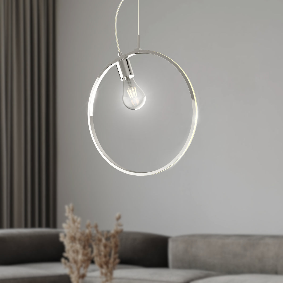 Suspension 2 Lampes LED Acier Composite Chromé · Skiros · photo 3