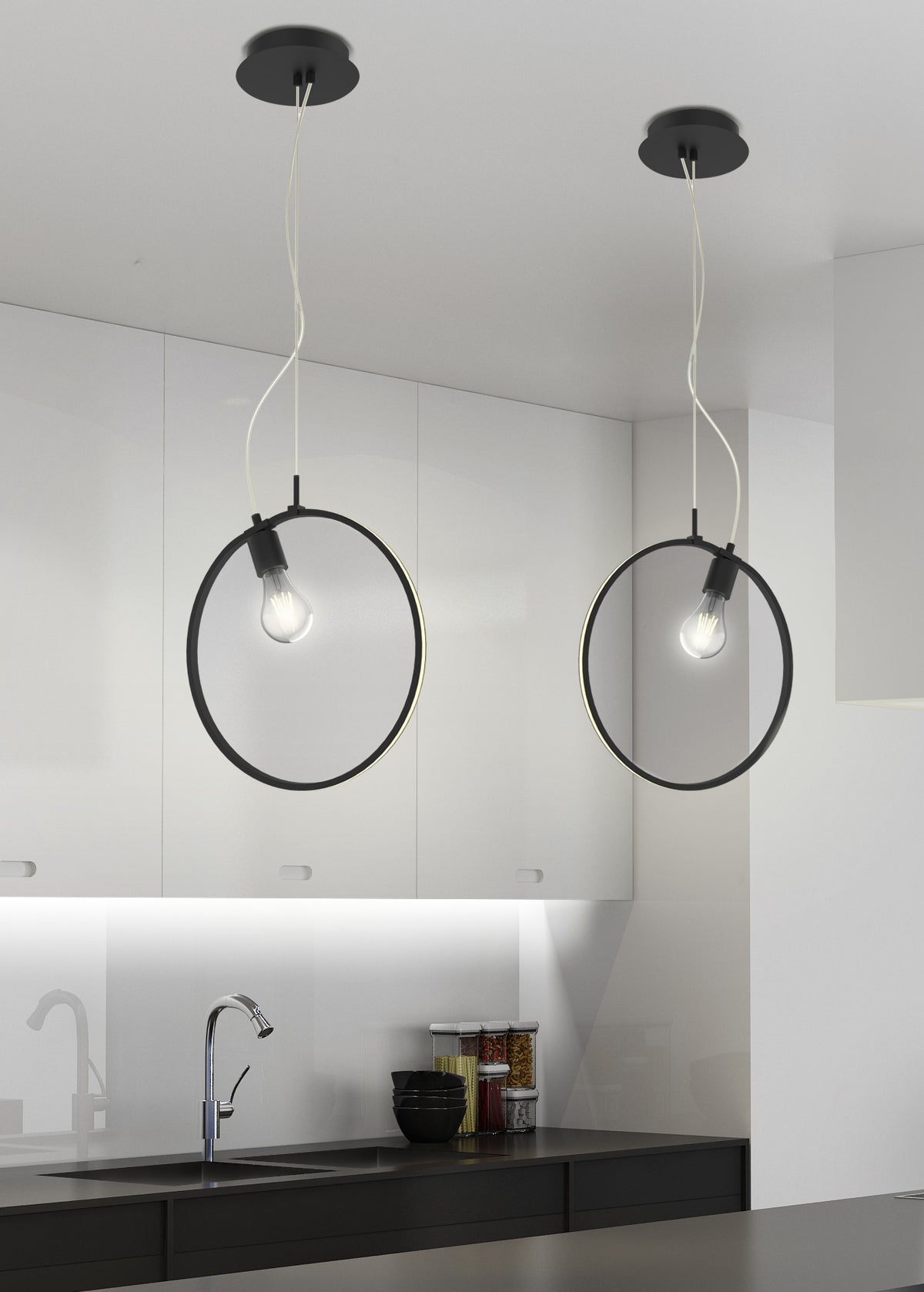 Suspension 2 Lampes LED Acier Composite Noir · Skiros · photo 2