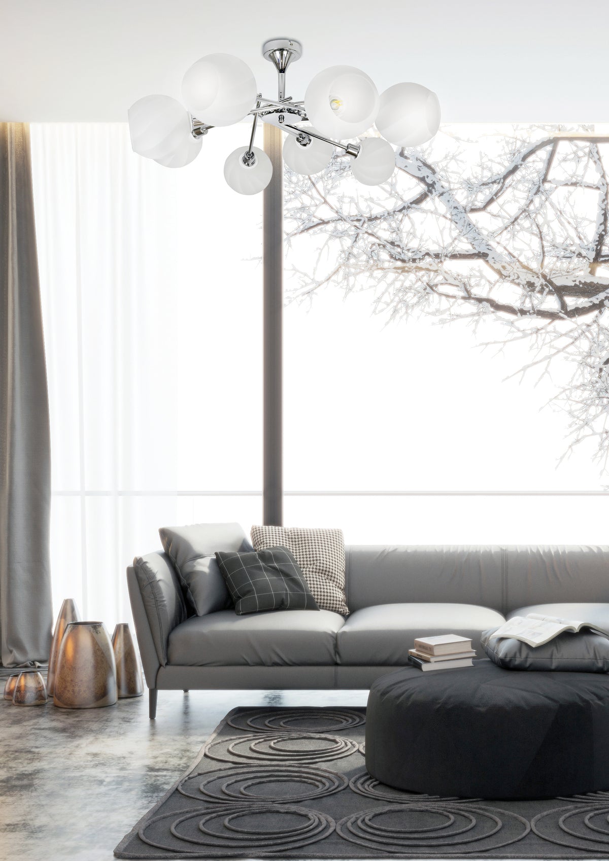 Suspension 8 Lampes Acier Verre Chromé Blanc · Raul · photo 2