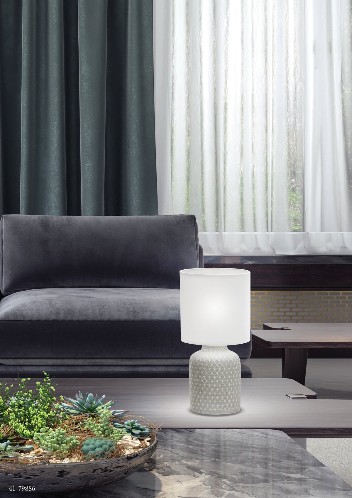 Lampe à poser Tissu Céramique Gris · Iner · photo 2