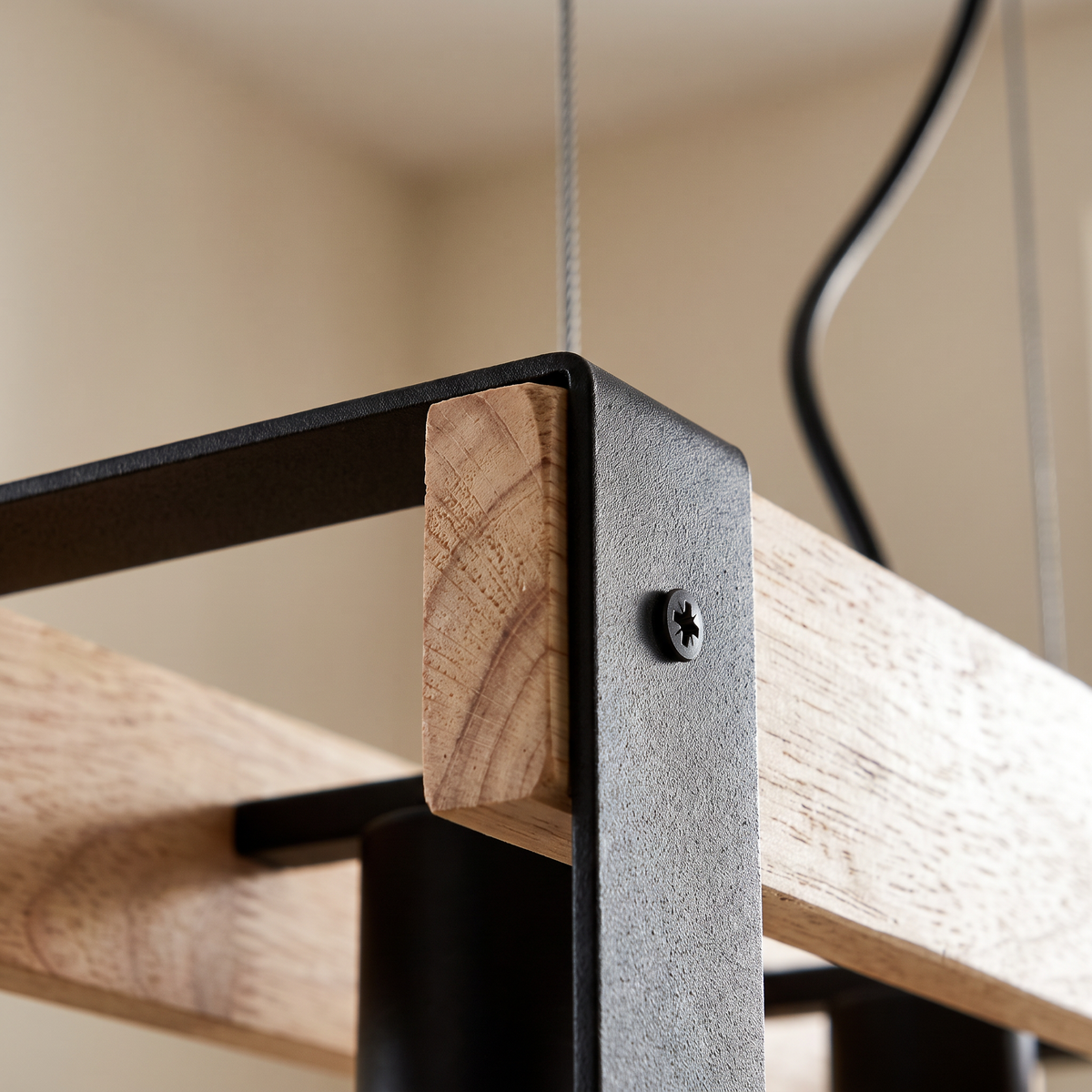 Suspension 3 Lampes en Acier & Bois - Teka