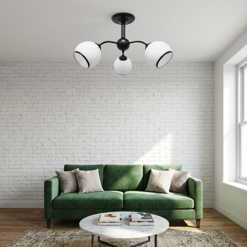 Plafonnier 3 Lampes Acier Verre Noir Blanc
