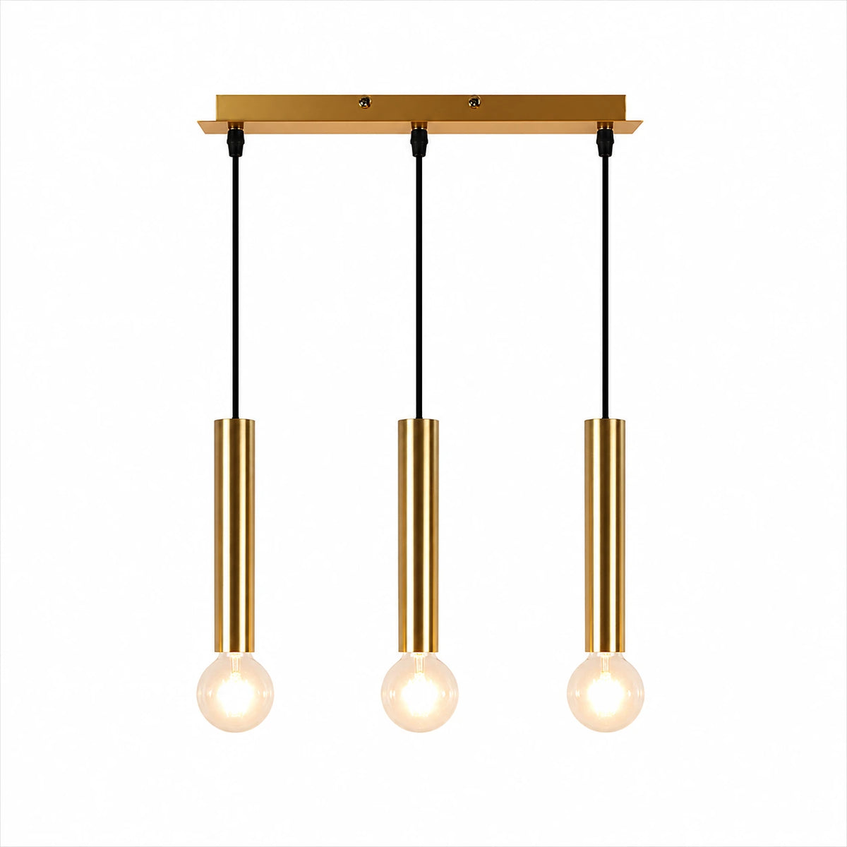 Suspension 3 Cylindres Dorés Ampoules Apparentes · Dallas