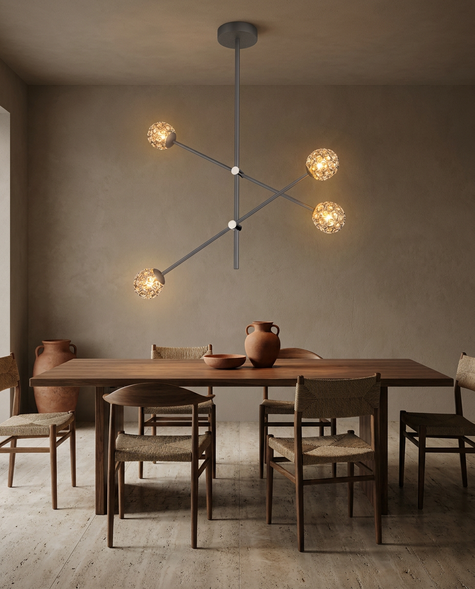 Suspension 4 Lampes Acier Verre Cristal Gris · Paksos · photo 4