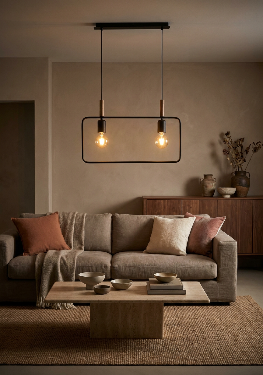 Suspension 2 Lampes Métal Bois Noir · Frame · photo 4