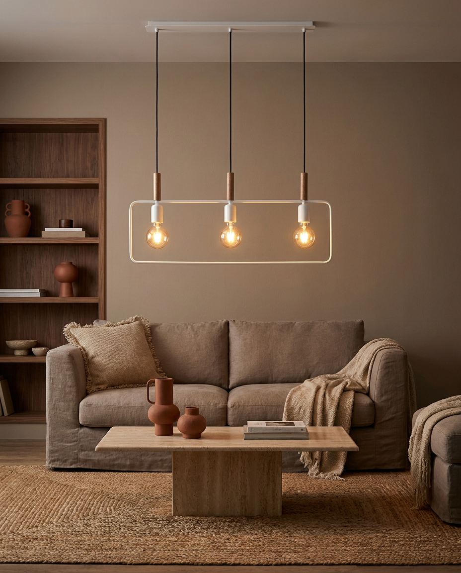 Suspension 3 Lampes Métal Bois Noir · Frame · photo 5