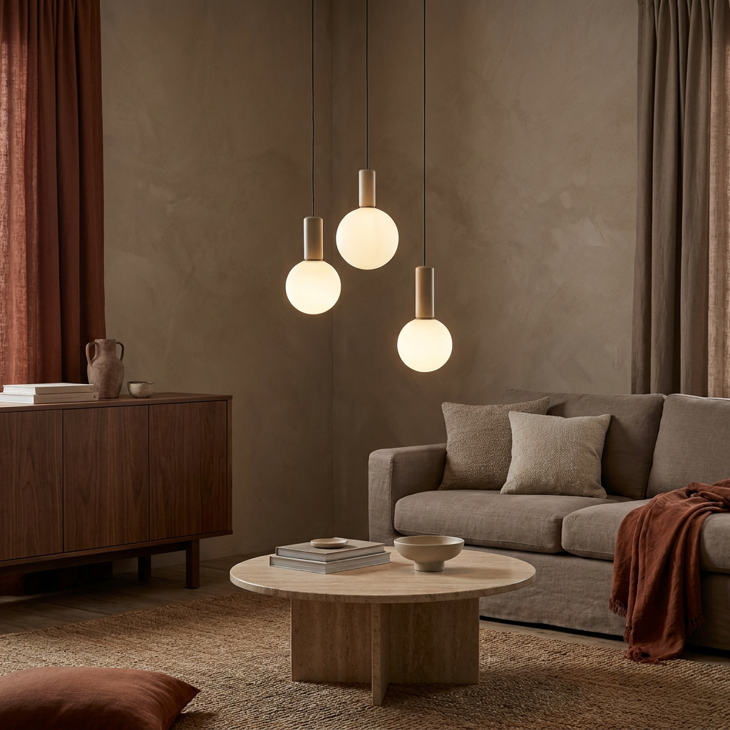 Suspension 3 Lampes Métal Verre Beige · Testa · photo 6