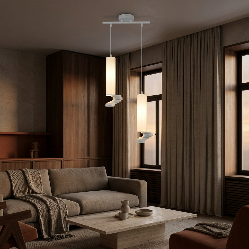 Suspension 2 Lampes Acier Blanc · photo 4