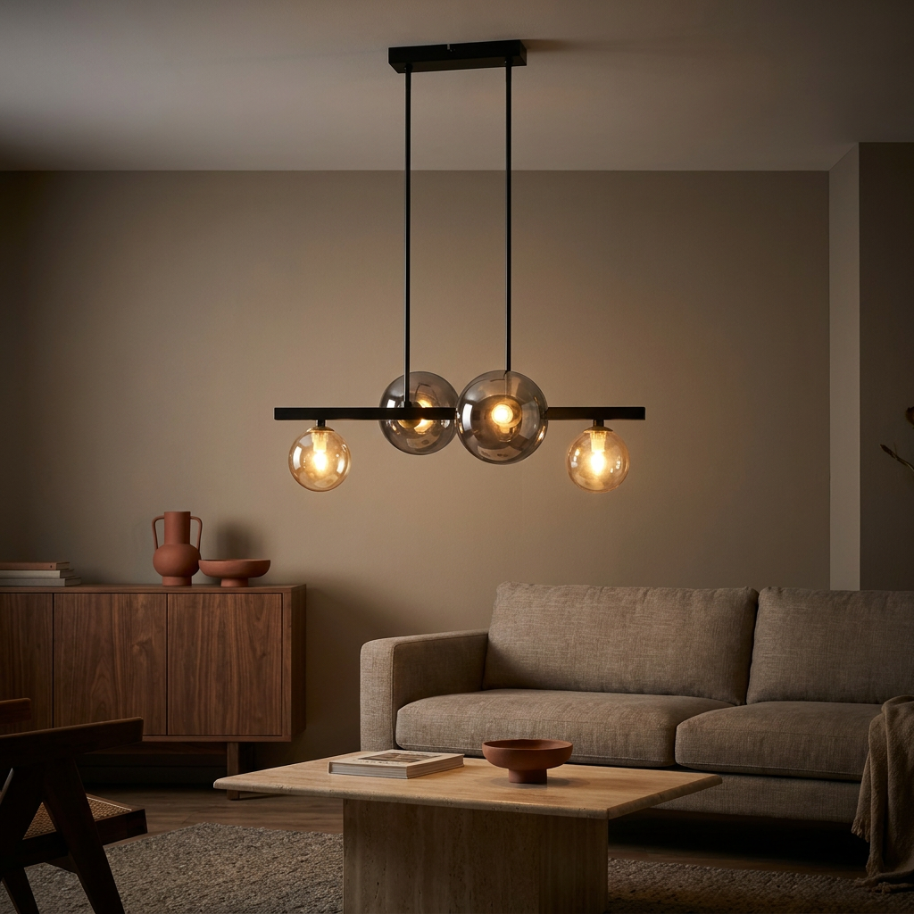 Suspension 4 Lampes Acier Verre Noir · photo 5
