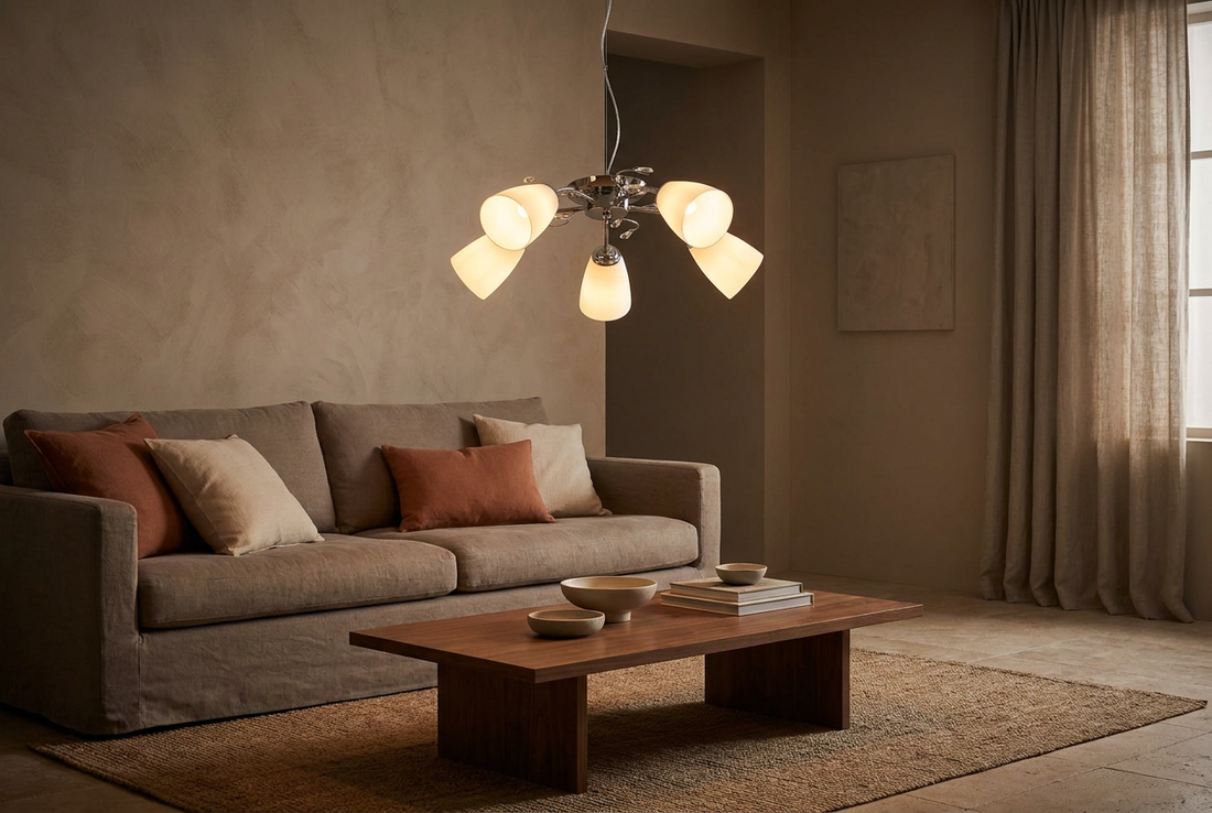 Suspension 5 Lampes Acier Verre Chromé · Ursella · photo 4