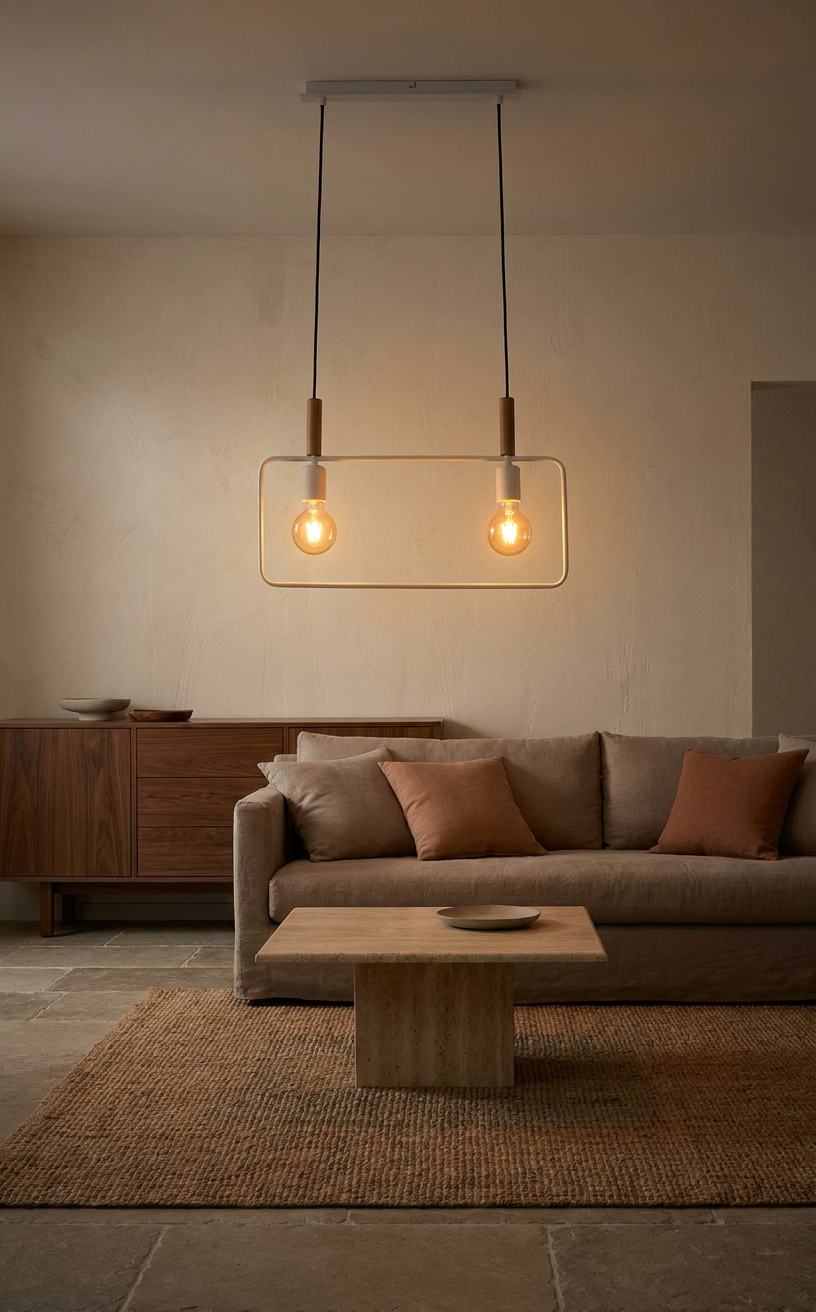 Suspension 2 Lampes Métal Bois Blanc · Frame · photo 4
