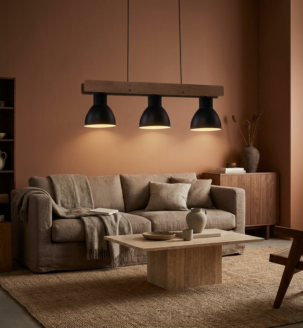 Suspension 3 Lampes Acier Bois Noir · Vario · photo 5