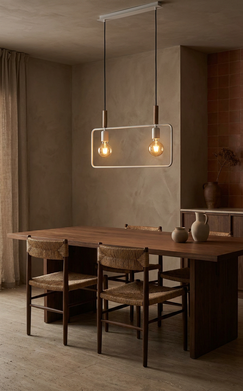 Suspension 2 Lampes Métal Bois Blanc · Frame · photo 5