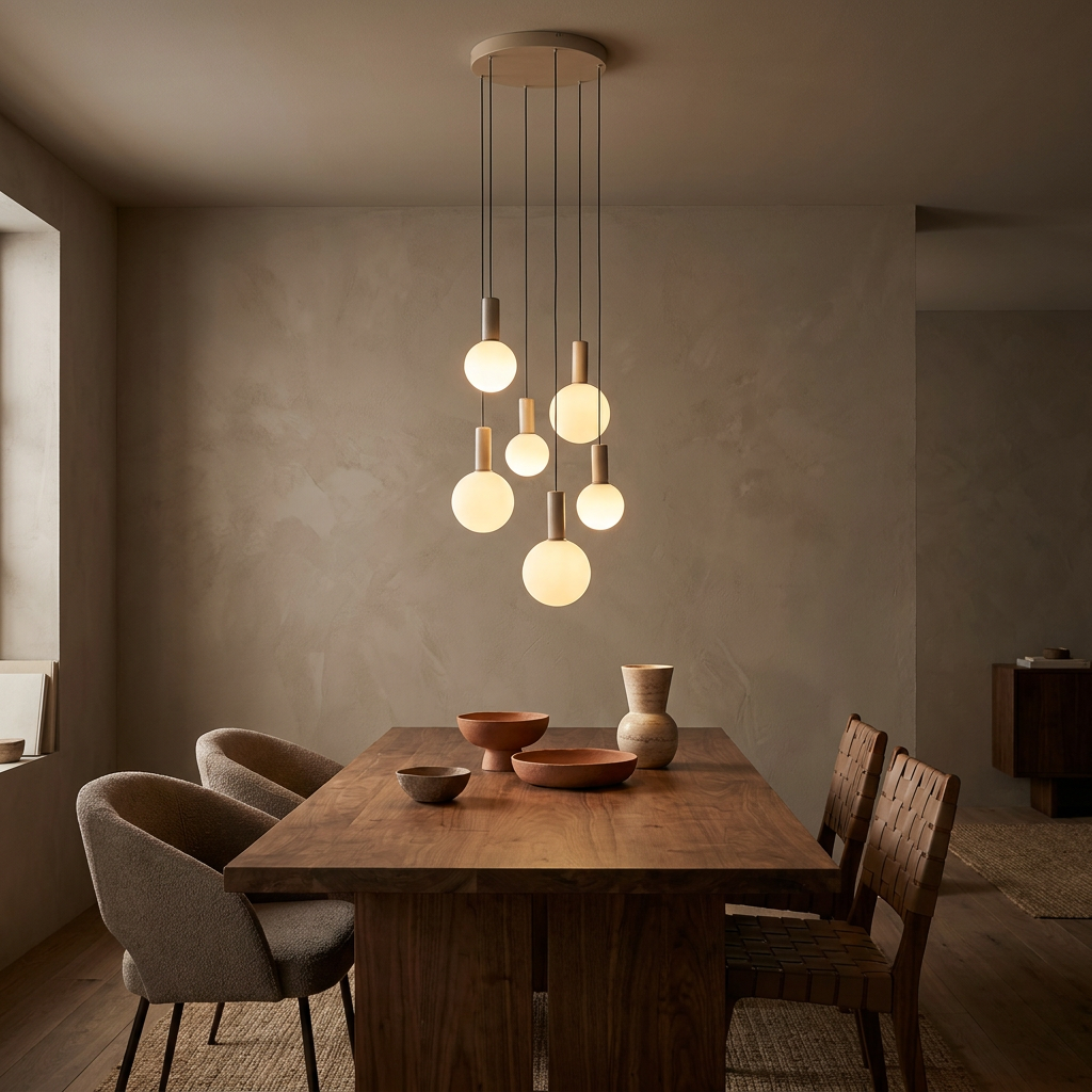 Suspension 6 Lampes Métal Verre Beige · Testa · photo 6