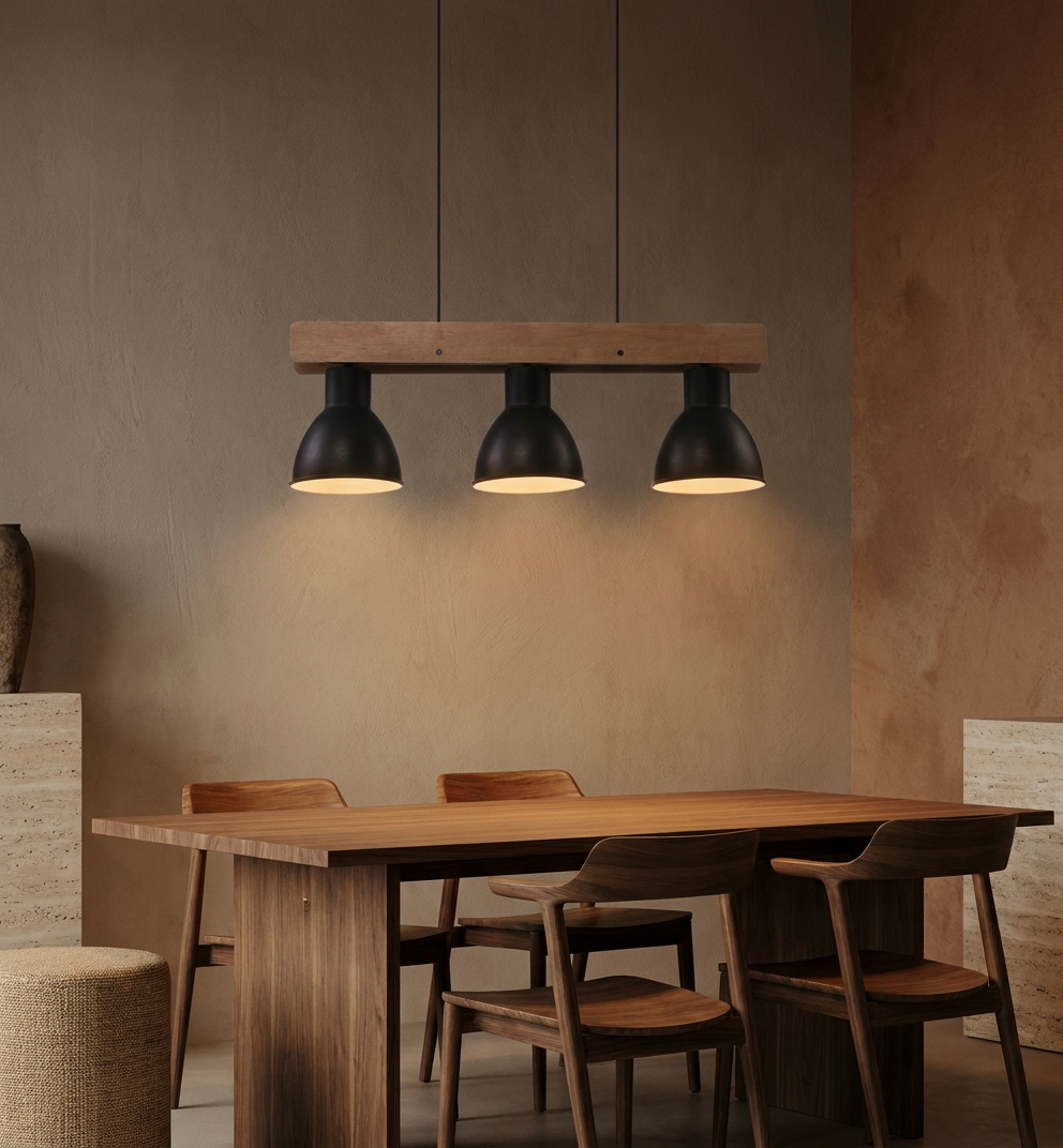 Suspension 3 Lampes Acier Bois Noir · Vario · photo 6