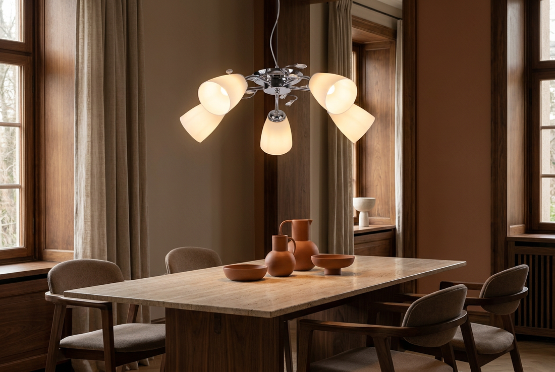 Suspension 5 Lampes Acier Verre Chromé · Ursella · photo 5