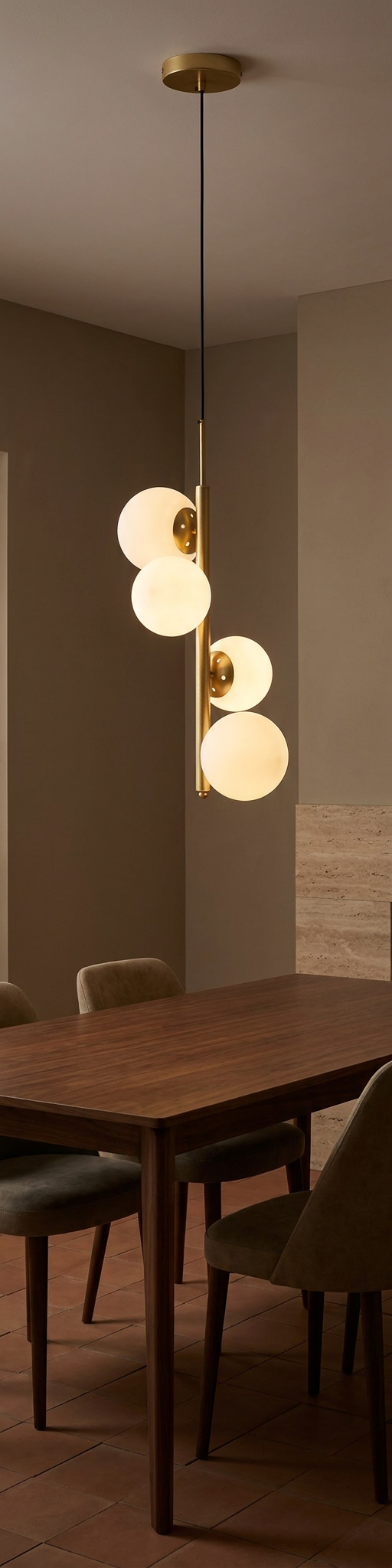 Suspension 4 Lampes Métal Verre Laiton · Cordel · photo 6