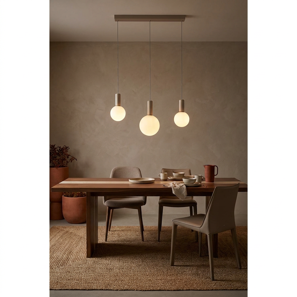 Suspension 3 Lampes Métal Verre Beige · Testa · photo 7