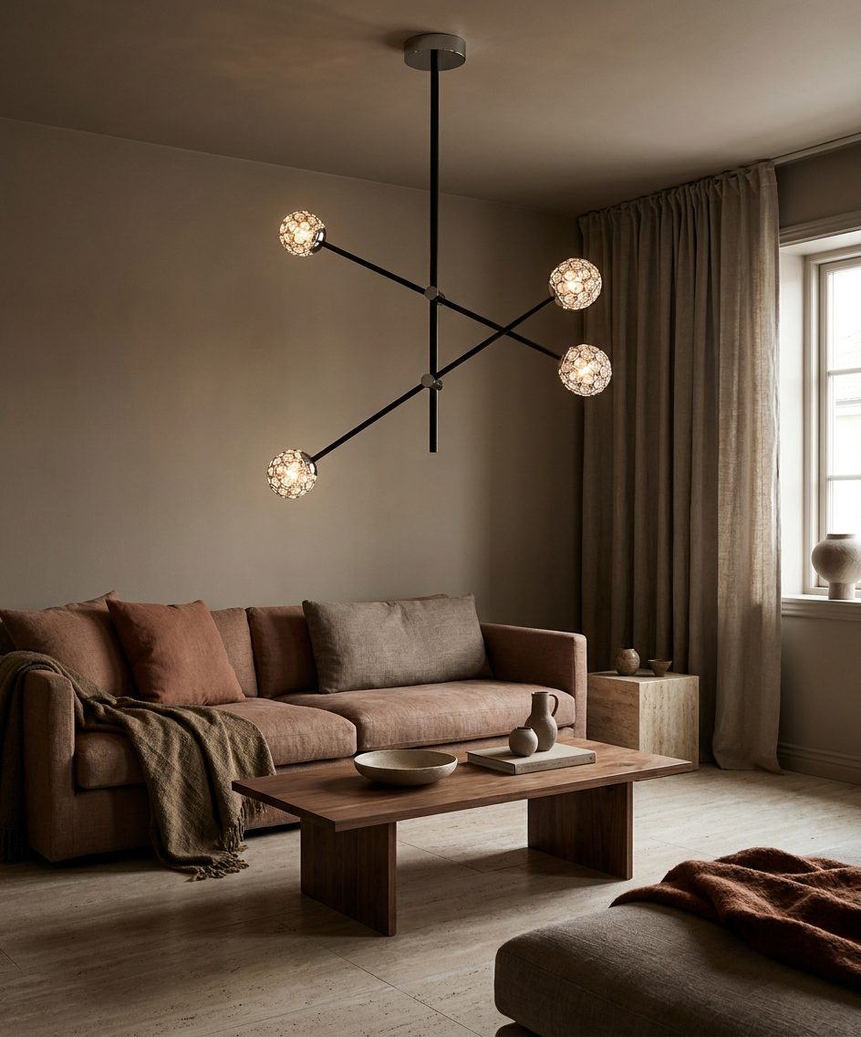 Suspension 4 Lampes Acier Verre Cristal Noir · Paksos · photo 5