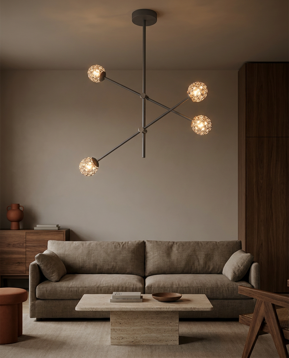 Suspension 4 Lampes Acier Verre Cristal Gris · Paksos · photo 5