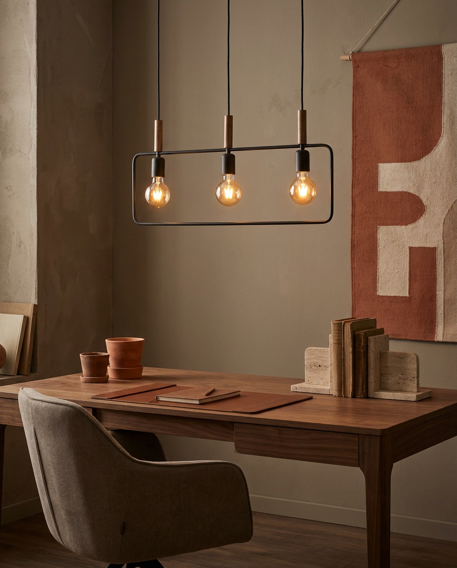 Suspension 3 Lampes Métal Bois Noir · Frame · photo 7