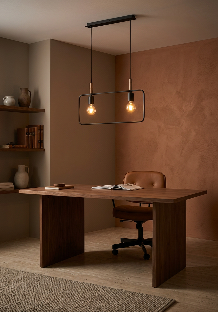 Suspension 2 Lampes Métal Bois Noir · Frame · photo 7