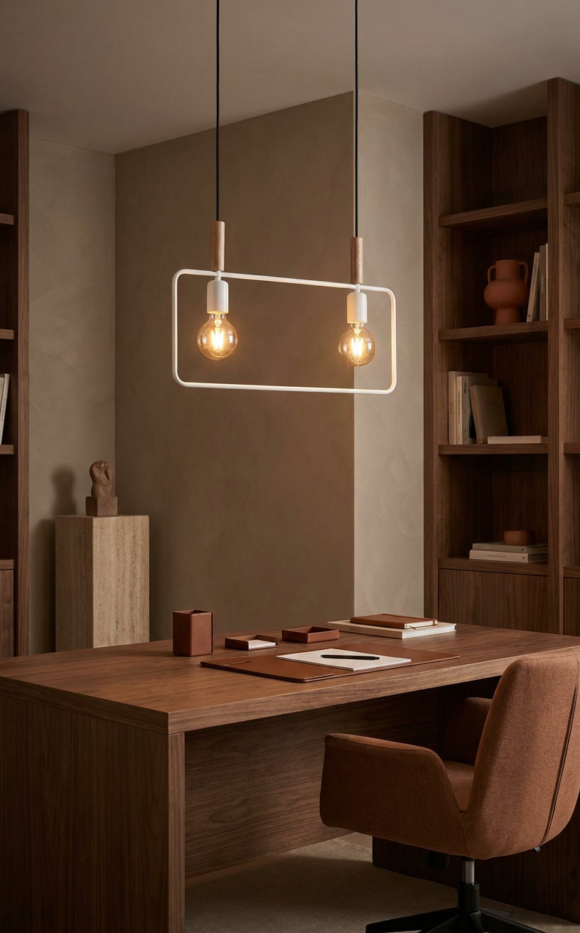 Suspension 2 Lampes Métal Bois Blanc · Frame · photo 7