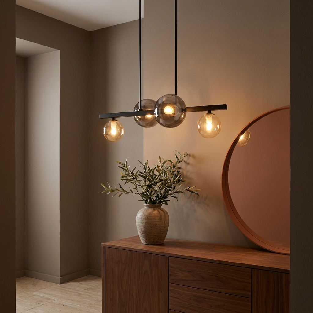 Suspension 4 Lampes Acier Verre Noir · photo 8