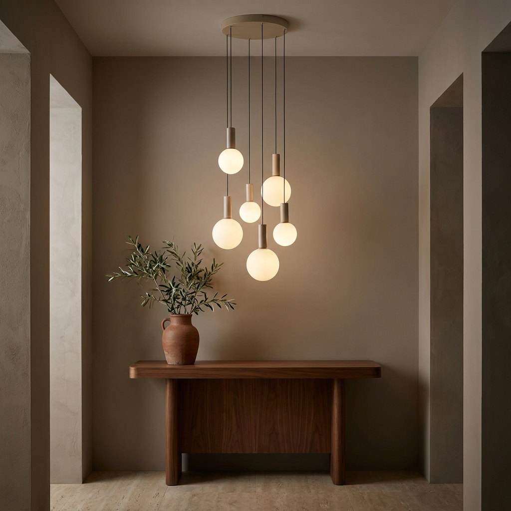 Suspension 6 Lampes Métal Verre Beige · Testa · photo 8