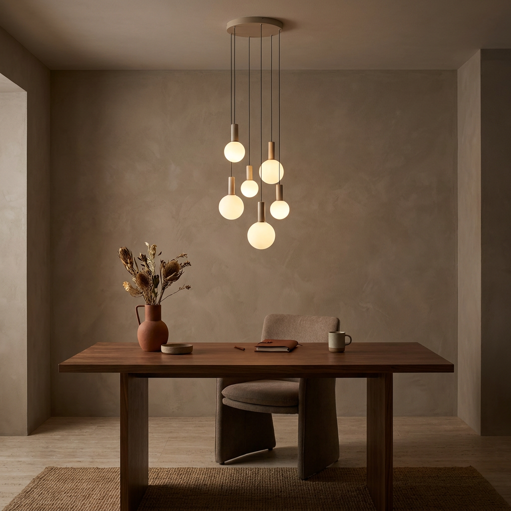 Suspension 6 Lampes Métal Verre Beige · Testa · photo 9