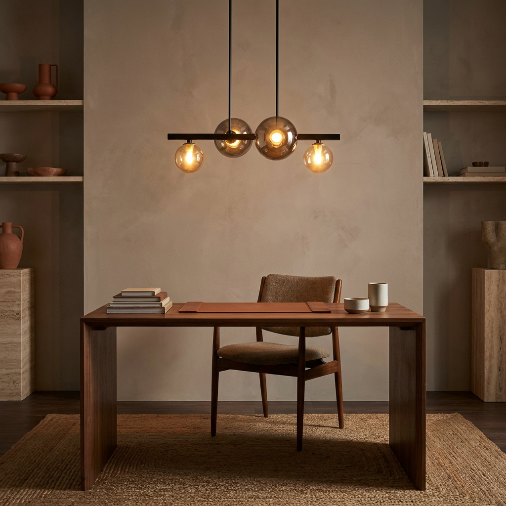 Suspension 4 Lampes Acier Verre Noir · photo 9