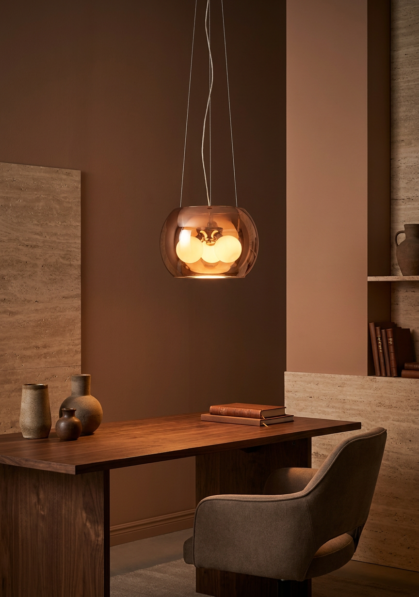 Suspension 3 Lampes Métal Verre Doré · Gemo · photo 9