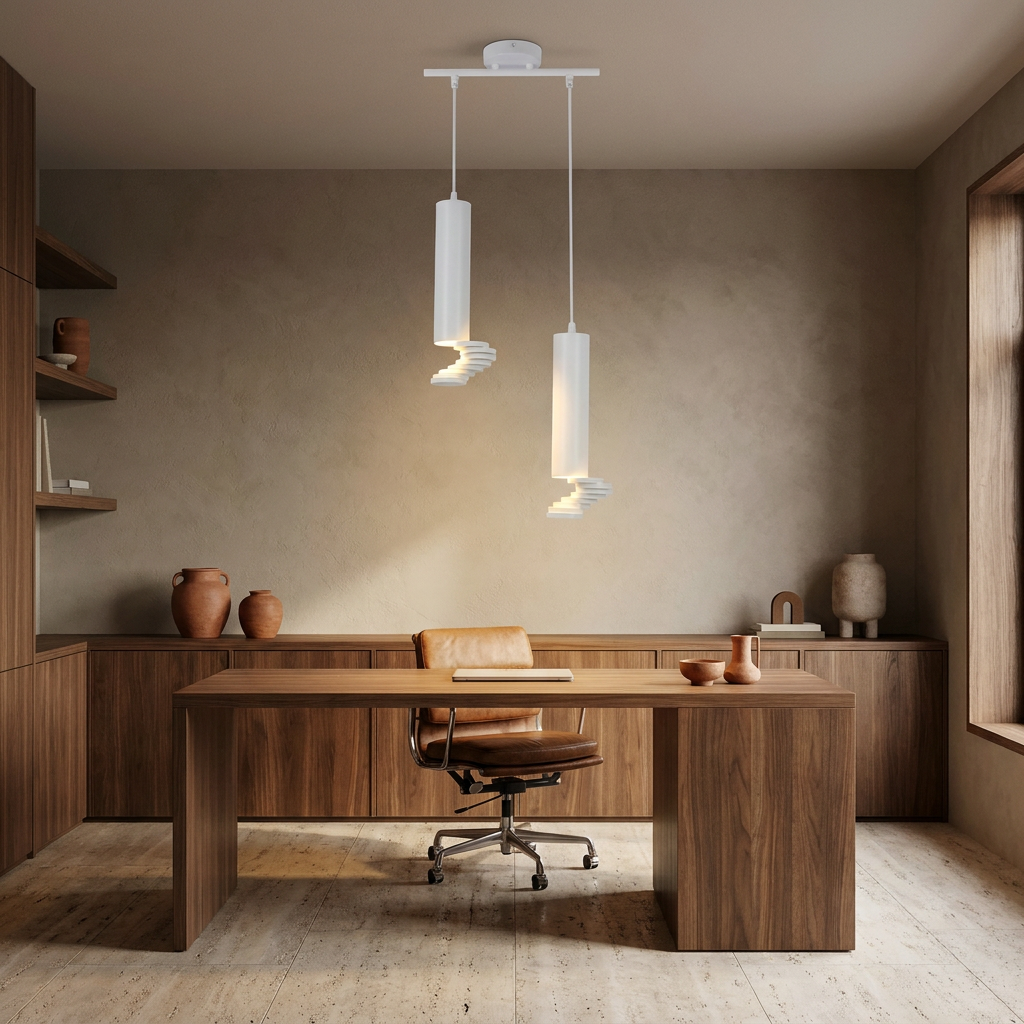 Suspension 2 Lampes Acier Blanc · photo 8