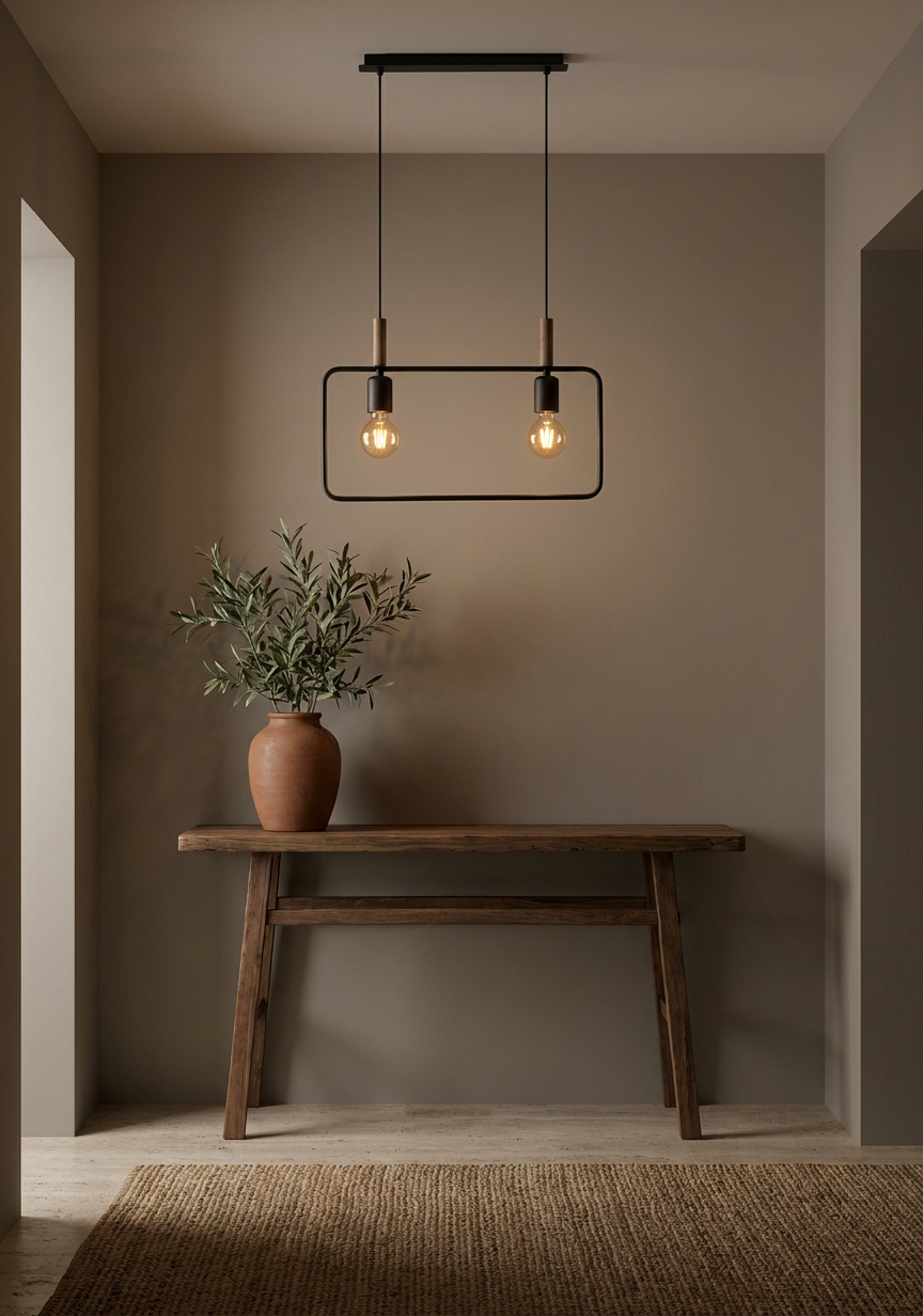 Suspension 2 Lampes Métal Bois Noir · Frame · photo 8