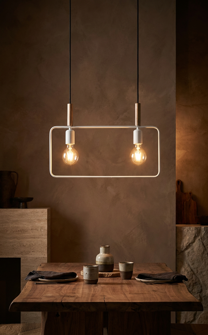 Suspension 2 Lampes Métal Bois Blanc · Frame · photo 9